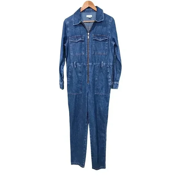 Topshop Zip-Up Belted Utility Denim Boiler Suit Blue Size 8 - Picture 9 of 13